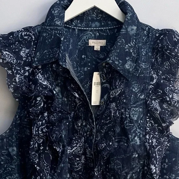 NWT Anthropologie Pilcro Sleeveless Ruffled Floral print Buttondown Blouse L - Picture 7 of 10